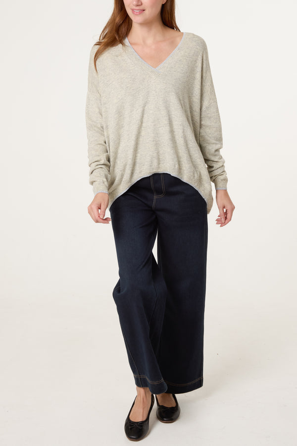 Qed London Ribbed V-Neck Knit Jumper