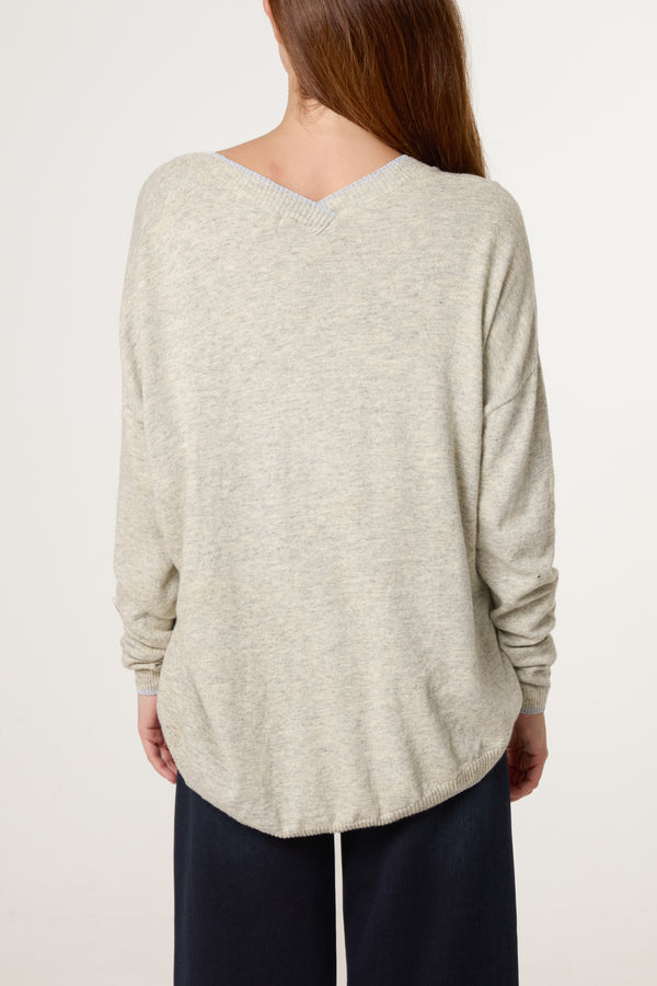 Qed London Ribbed V-Neck Knit Jumper