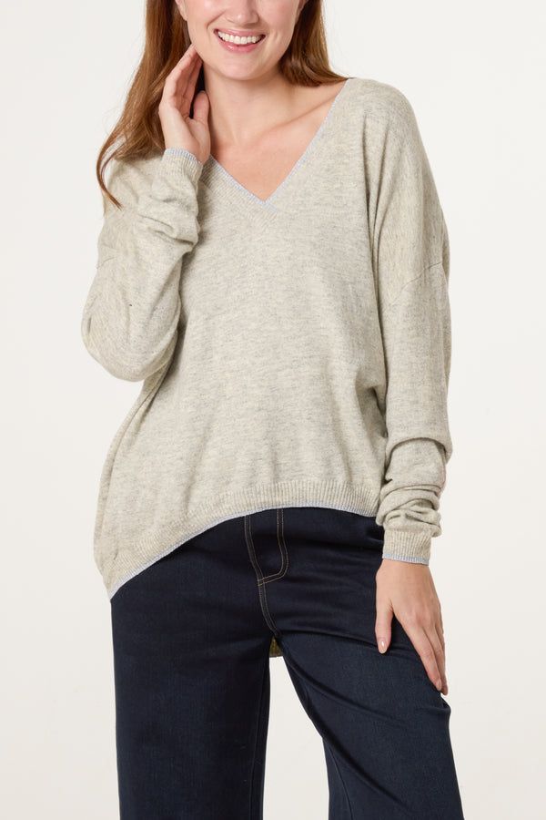 qed london Ribbed V-Neck Knit Jumper