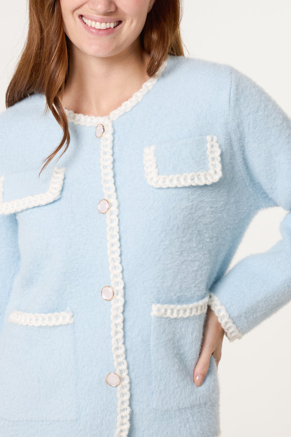 Qed London Robe Detail & Pearl Button Knit Cardigan