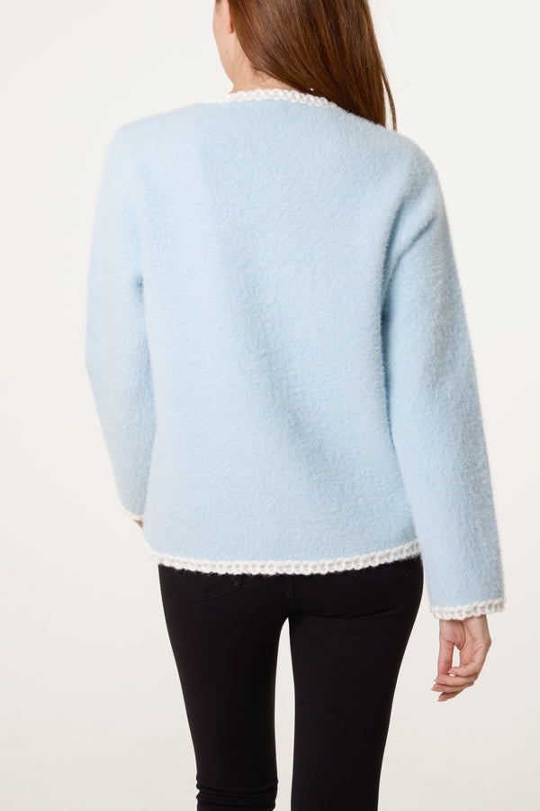 Qed London Robe Detail & Pearl Button Knit Cardigan