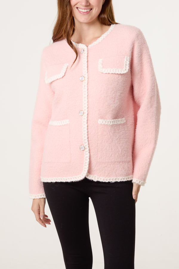 Qed London Robe Detail & Pearl Button Knit Cardigan