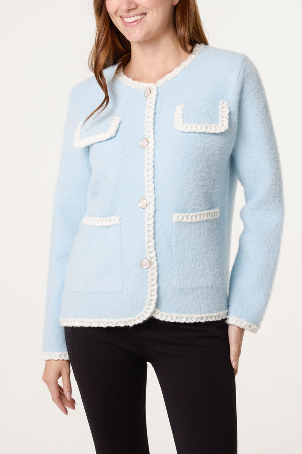 qed london Robe Detail & Pearl Button Knit Cardigan