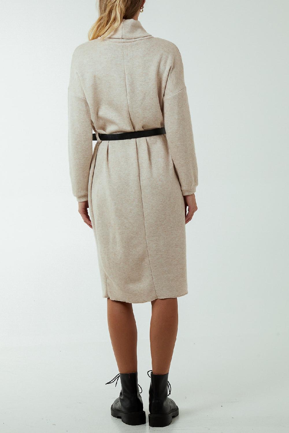 Qed London Roll Neck Belted Knitted Midi Dress