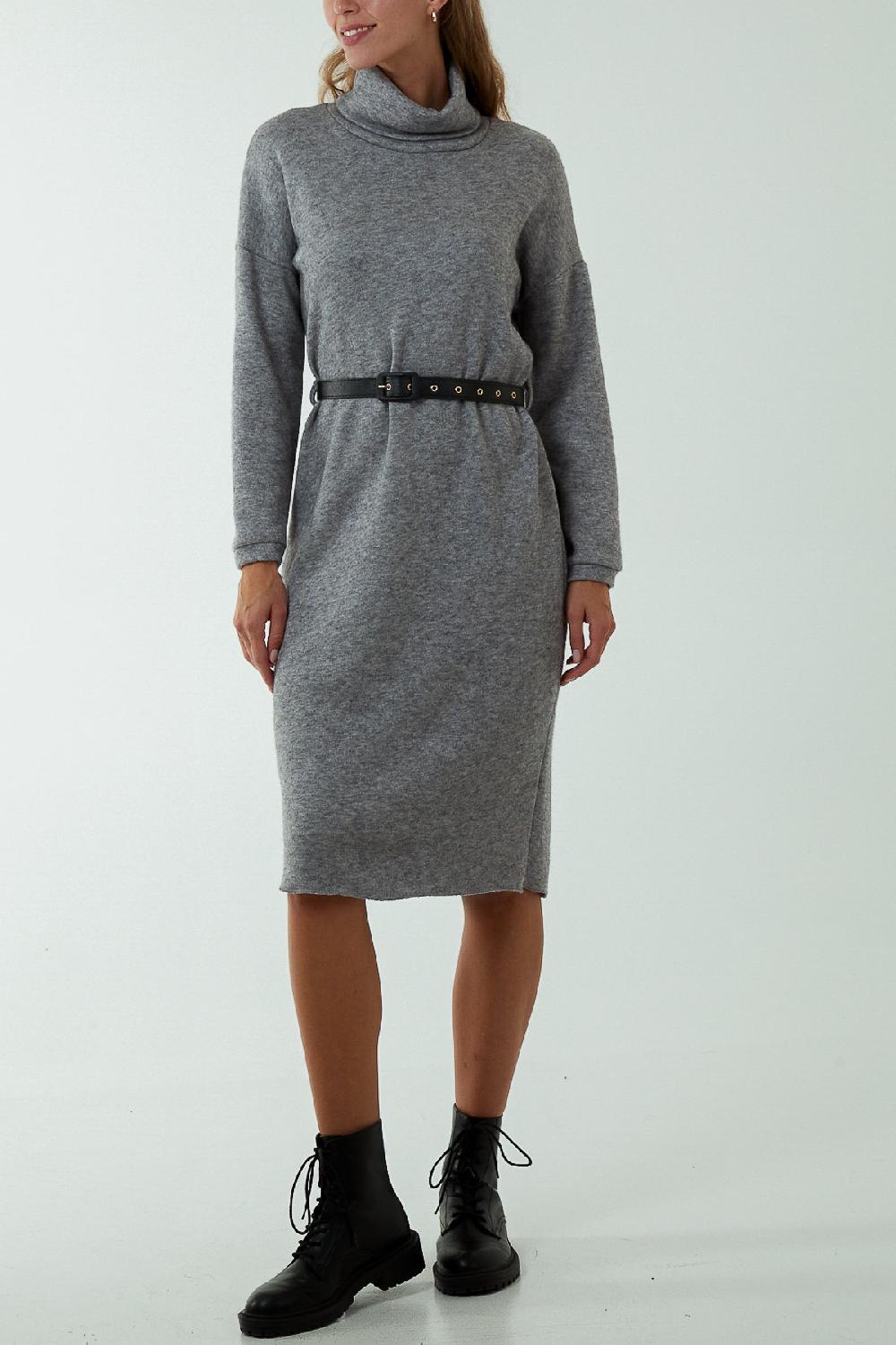 Qed London Roll Neck Belted Knitted Midi Dress