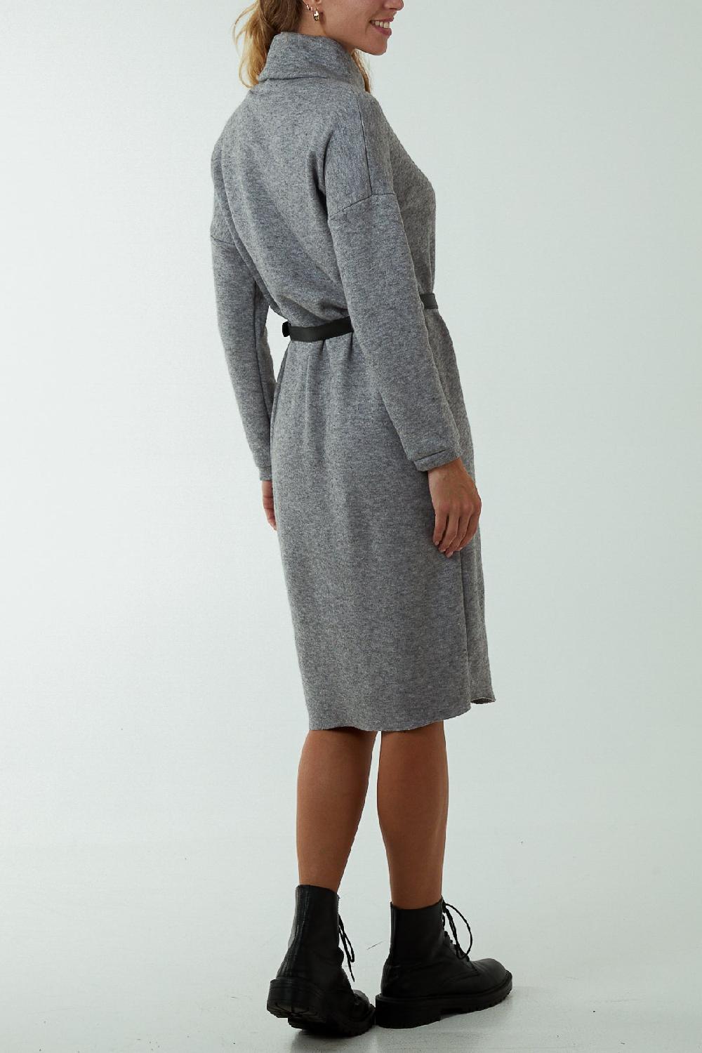 Qed London Roll Neck Belted Knitted Midi Dress