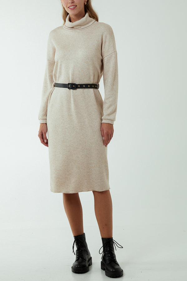 qed london Roll Neck Belted Knitted Midi Dress