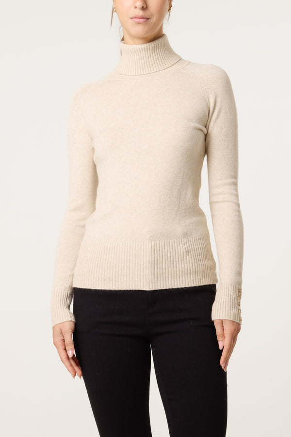 Qed London Roll Neck Button Cuff Jumper
