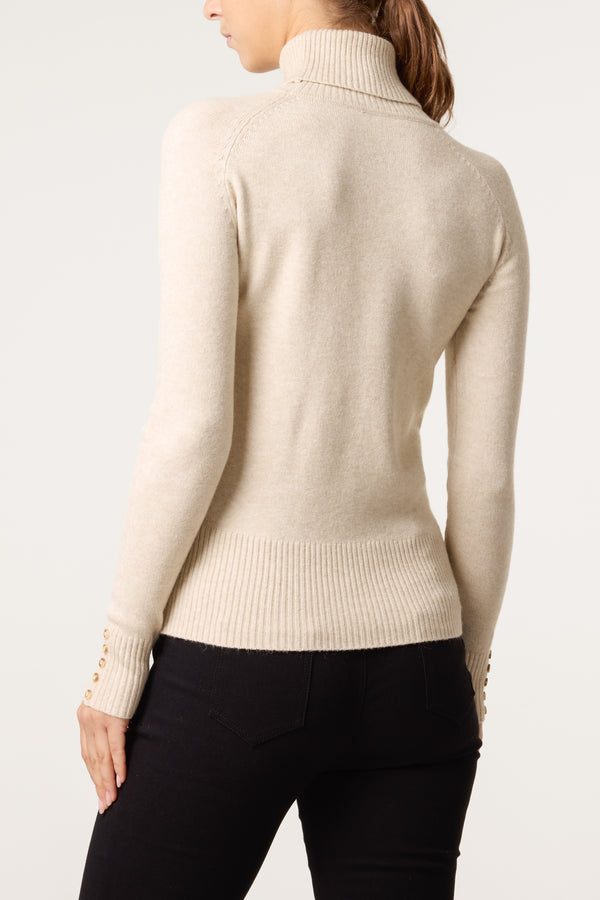 Qed London Roll Neck Button Cuff Jumper