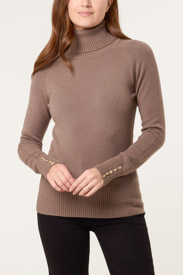 qed london Roll Neck Button Cuff Jumper