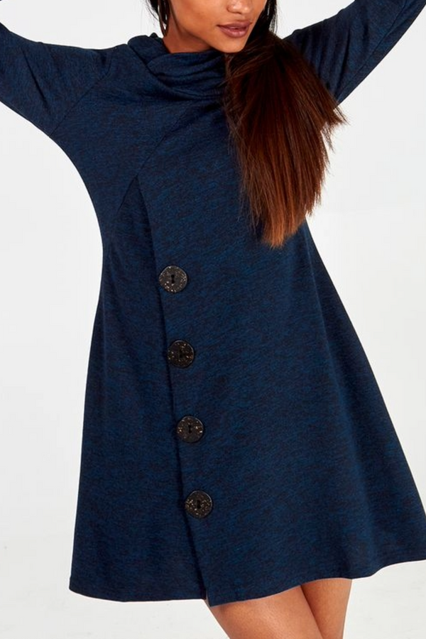 Qed London Roll Neck Button Detail Jumper Dress