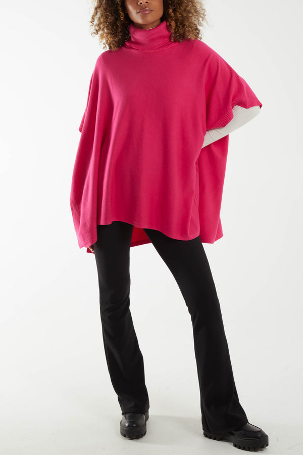 Qed London Roll Neck Button Detail Poncho