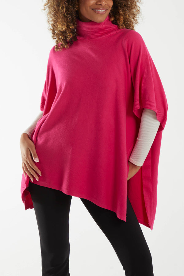 Qed London Roll Neck Button Detail Poncho