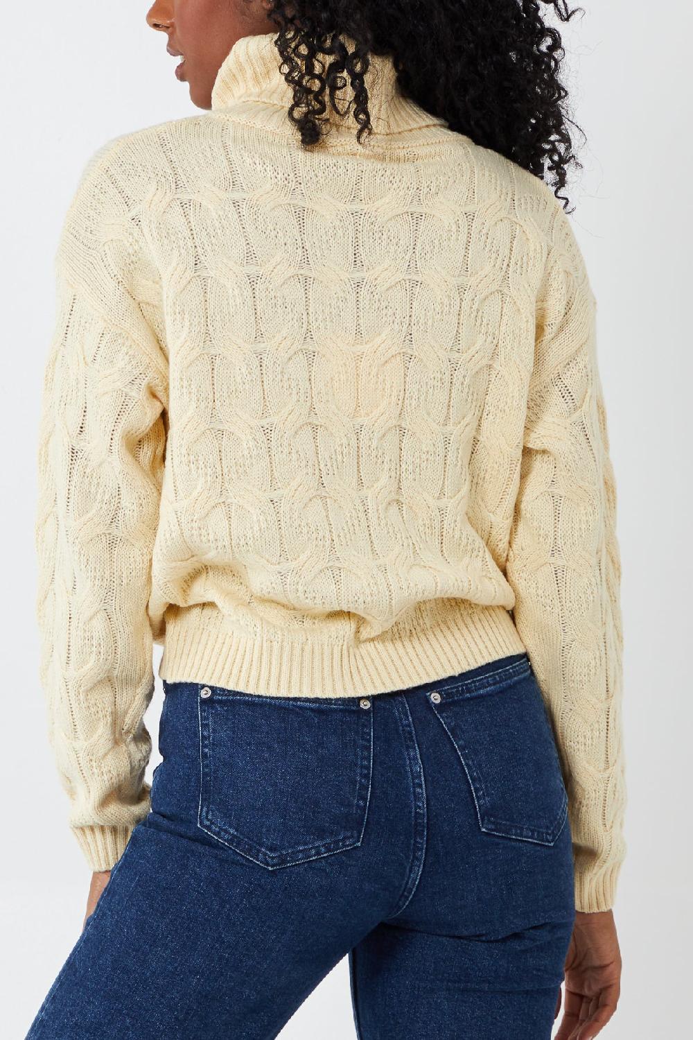 Qed London Roll Neck Cable Knit Jumper