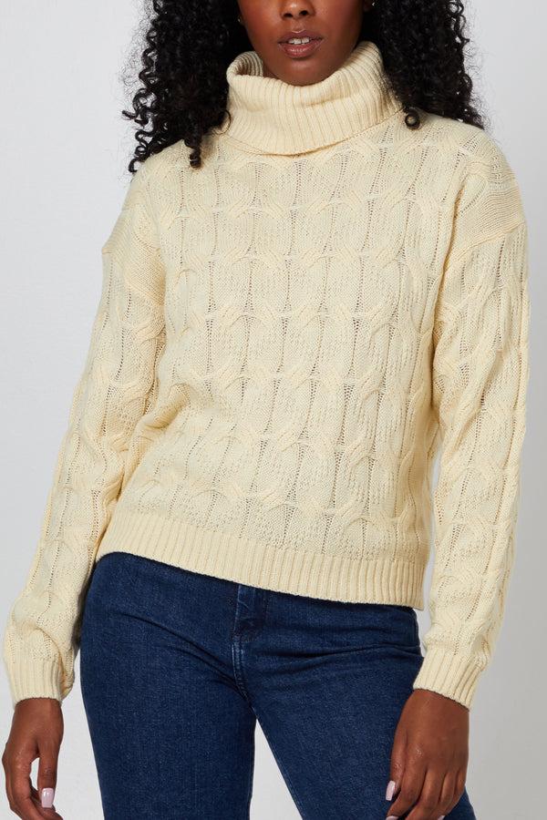 Qed London Roll Neck Cable Knit Jumper