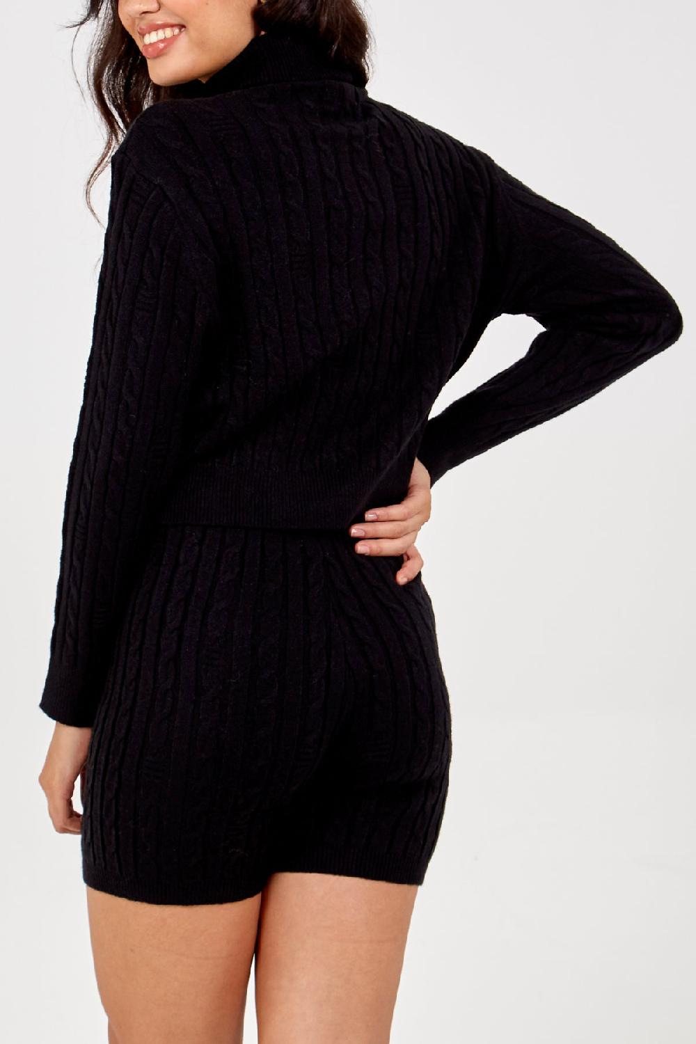 Qed London Roll Neck Cable Knit & Shorts Co-Ord Set