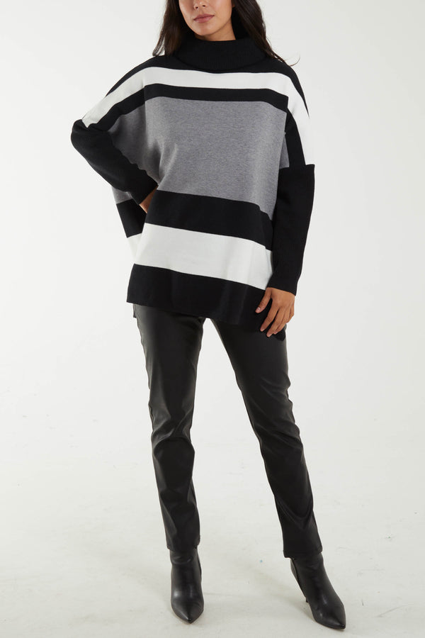 Qed London Roll Neck Colour Block Jumper