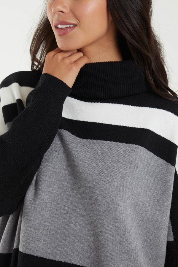 Qed London Roll Neck Colour Block Jumper