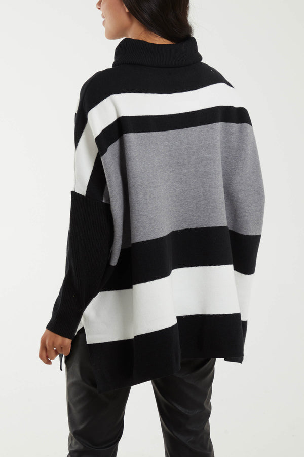 Qed London Roll Neck Colour Block Jumper