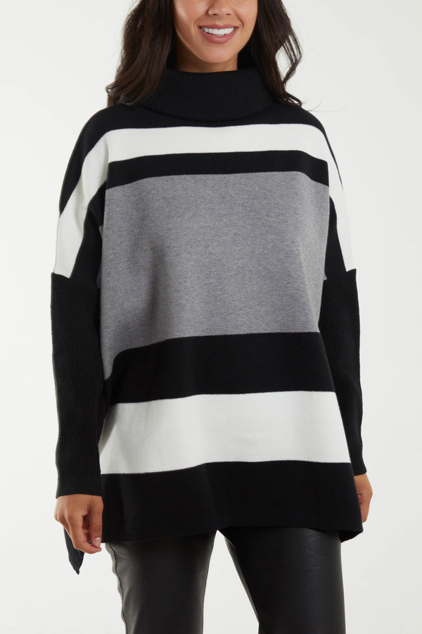 qed london Roll Neck Colour Block Jumper