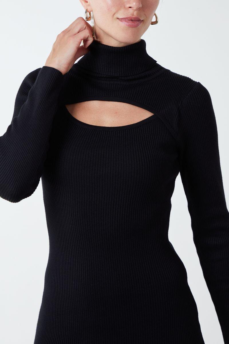 Qed London Roll Neck Cut Out Split Hem Dress