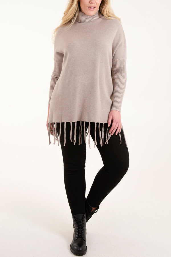 Qed London Roll Neck Fringe Hem Jumper