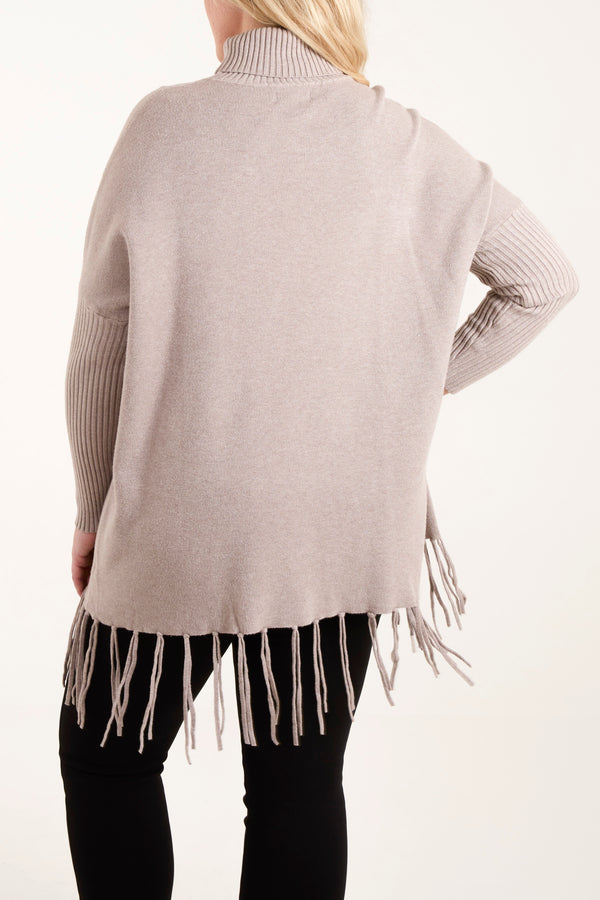 Qed London Roll Neck Fringe Hem Jumper