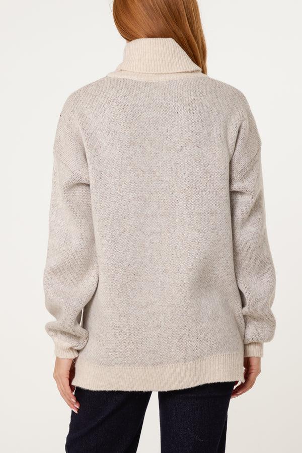 Qed London Roll Neck Geometric Pattern Jumper