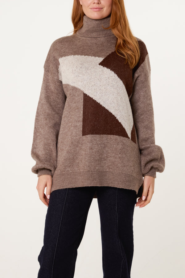 qed london Roll Neck Geometric Pattern Jumper
