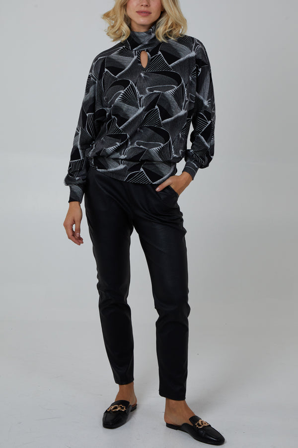 Qed London Roll Neck Keyhole Batwing Top