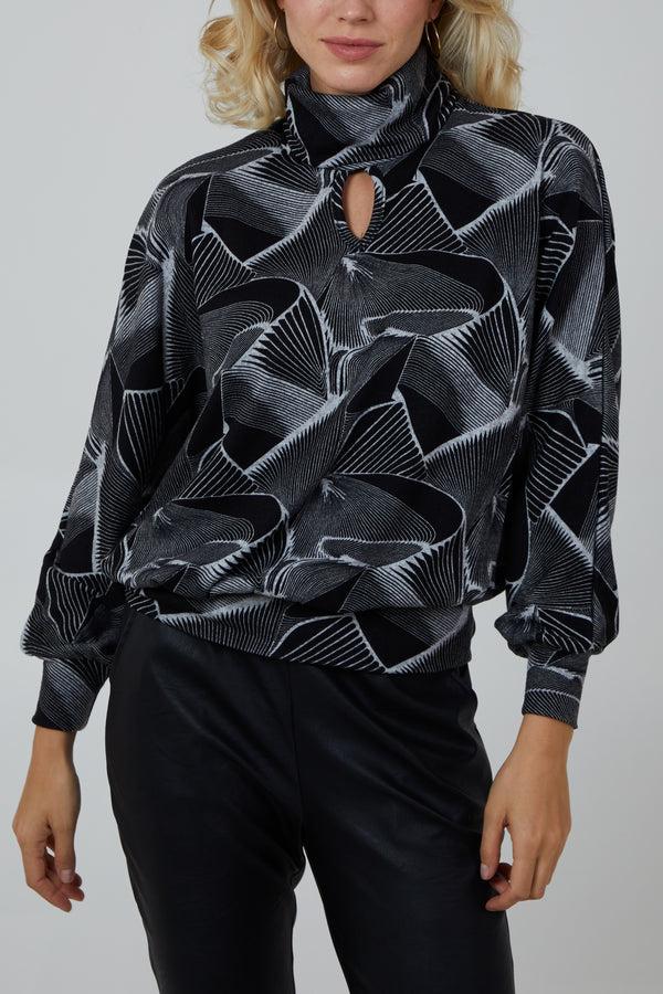 Qed London Roll Neck Keyhole Batwing Top