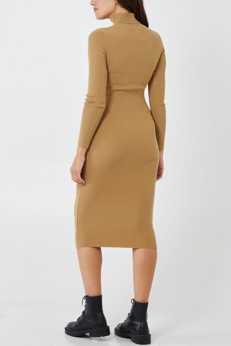 Qed London Roll Neck Knitted Midi Dress