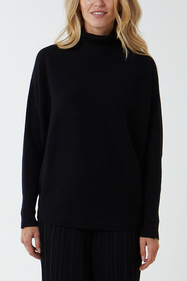qed london Roll Neck Ribbed Batwing Jumper