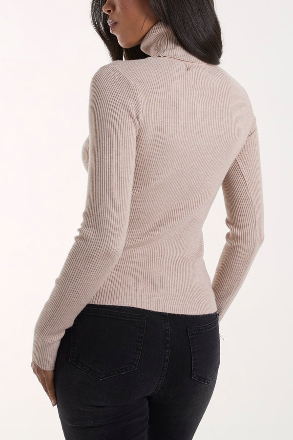 Qed London Roll Neck Ribbed Jumper