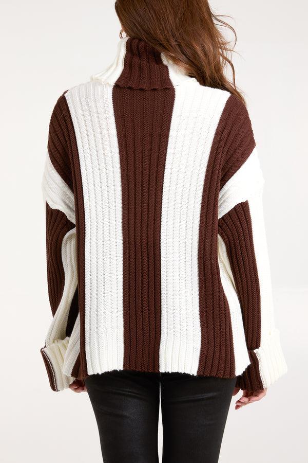 Qed London Roll Neck Vertical Stripe Jumper