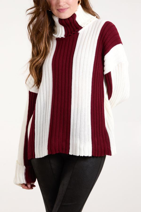 Qed London Roll Neck Vertical Stripe Jumper
