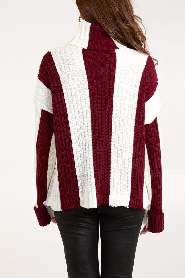 Qed London Roll Neck Vertical Stripe Jumper
