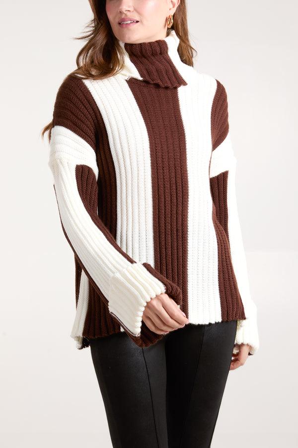Qed London Roll Neck Vertical Stripe Jumper