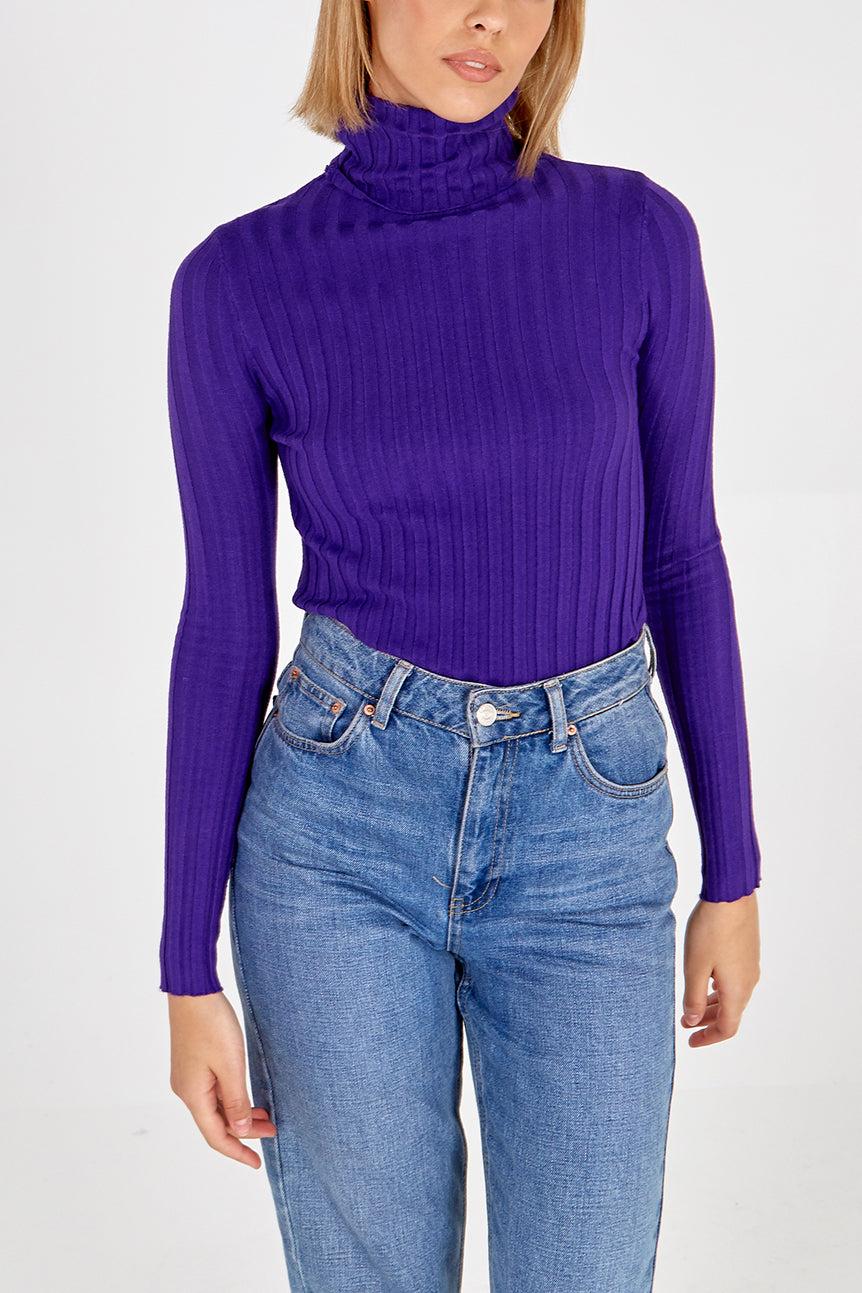 qed london Roll Neck Wide Rib Jumper