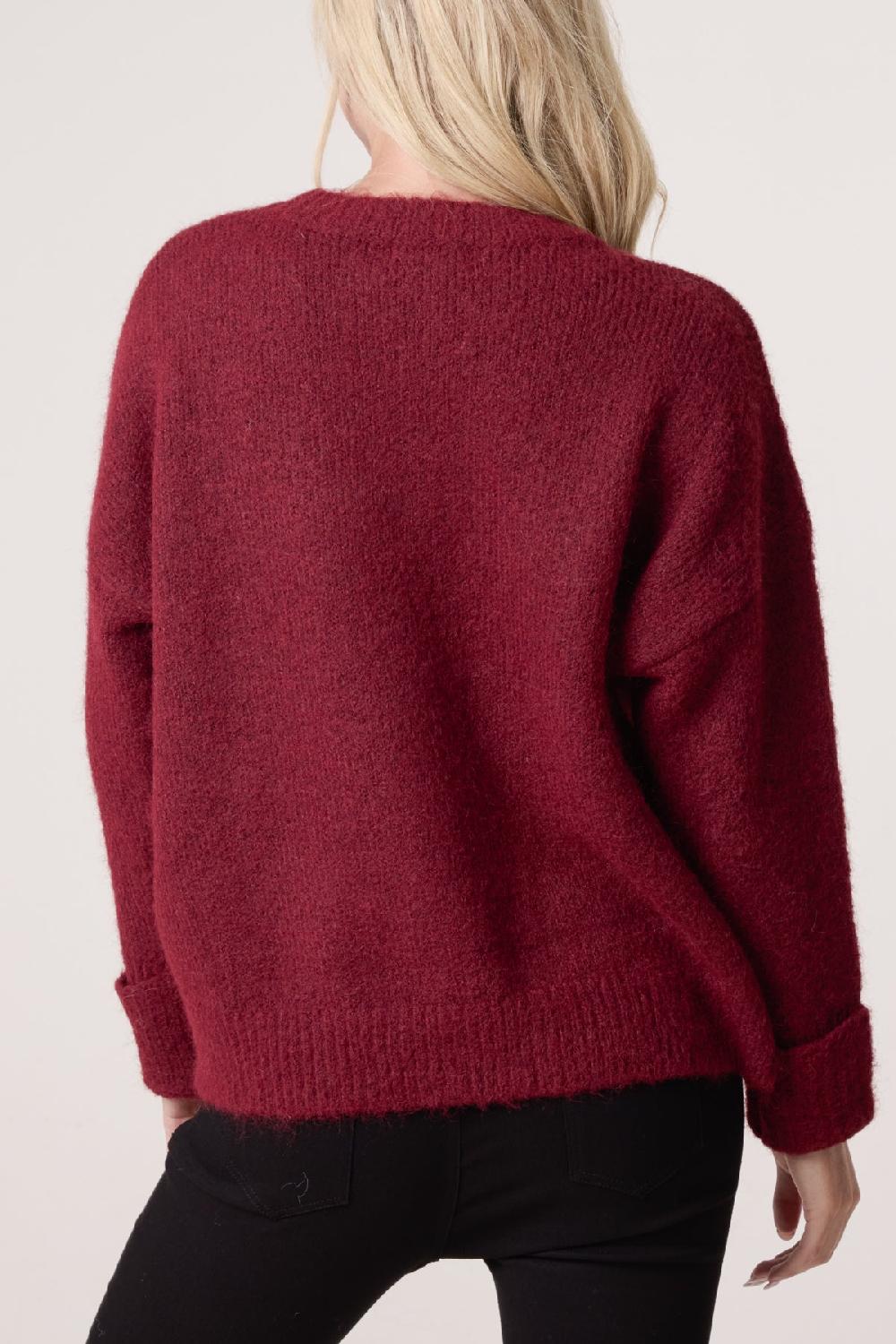 Qed London Roll Sleeve Crew Neck Knit Jumper