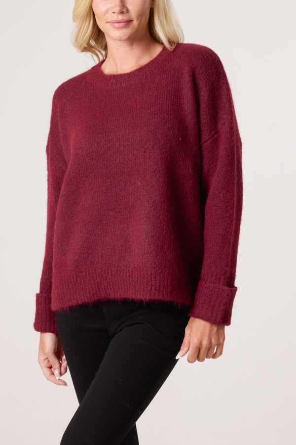 qed london Roll Sleeve Crew Neck Knit Jumper