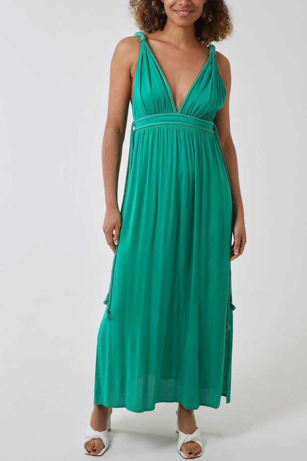 qed london Rope Detail Plunge Maxi Dress