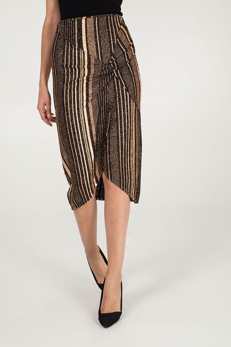 Qed London Rose Gold Twist Front Midi Skirt