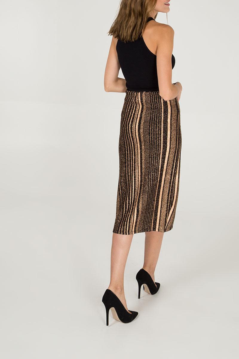 Qed London Rose Gold Twist Front Midi Skirt