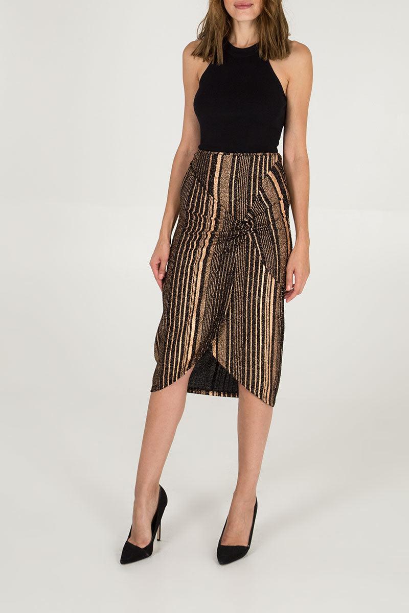 qed london Rose Gold Twist Front Midi Skirt