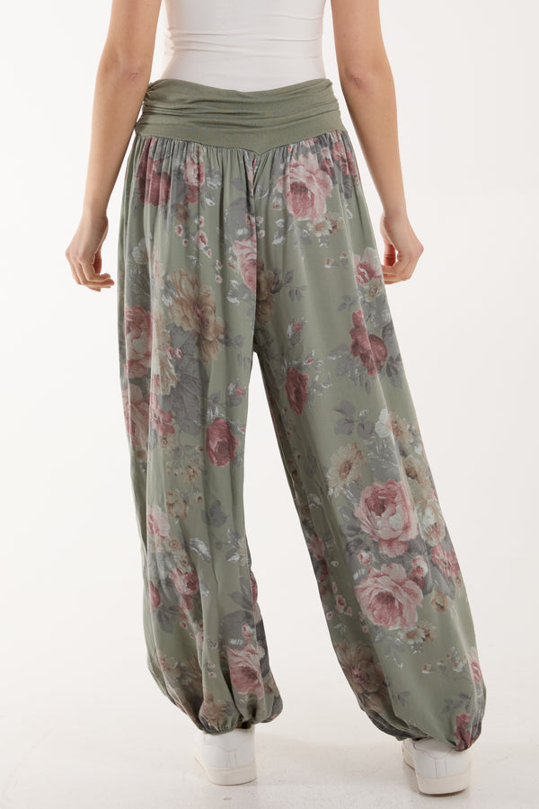 Qed London Roses Contrast Waist Harem Trousers