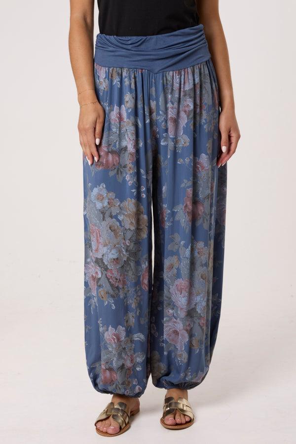 Qed London Roses Contrast Waist Harem Trousers
