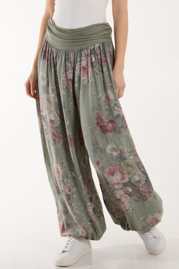 qed london Roses Contrast Waist Harem Trousers
