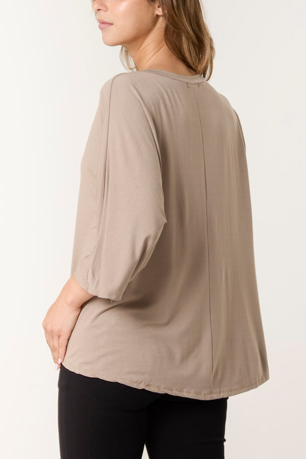 Qed London Round Neck 3/4 Sleeve Stretch Top