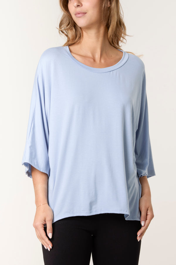 qed london Round Neck 3/4 Sleeve Stretch Top